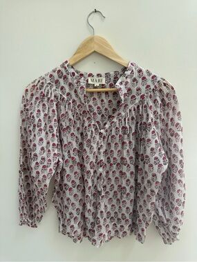M.A.B.E. White Floral Button-Front Blouse with Pink Print SIZE SMALL- NWOT